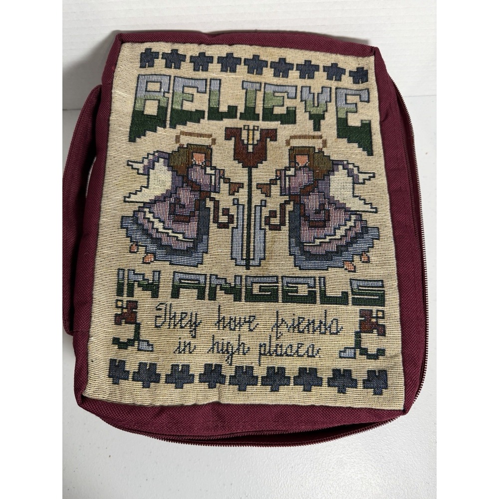 Believe Angels Religious Bible Cover w/ Zipper Cross Pull Prayer Quilt‎ Included
